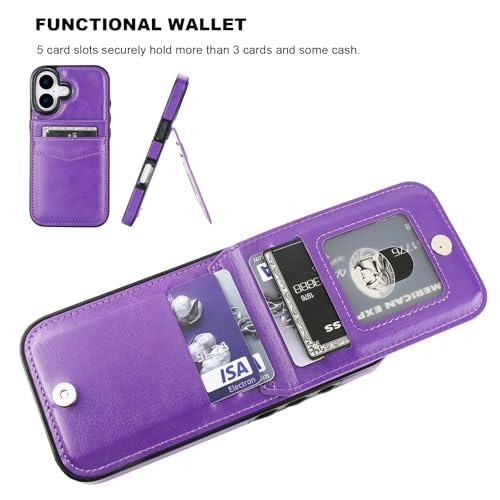 KIHUWEY for iPhone 17 Wallet Case Card Holder Kickstand, Dark Purple | Credit Card Slots, PU Leather, Magnetic Clasp, Flip Heavy Duty Protection Cover for Men and Women - color: Dark Purple