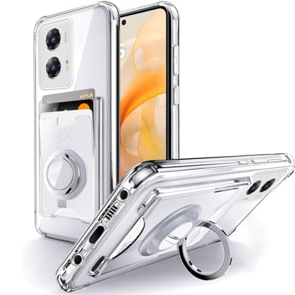 Shields Up for Moto G Stylus 5G 2024 Case with Card Holder, Clear | Minimalist Wallet Case, 3 Card Slots, 360° Rotation Ring Stand/Kickstand, Drop Protection Protective Cover - size: Moto G Stylus 5G 2024