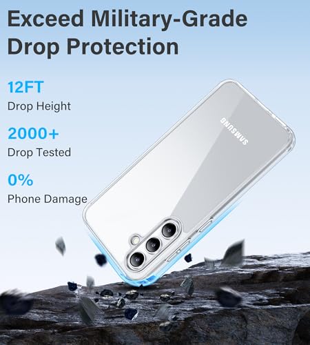 Vakaa Clear Case for Samsung Galaxy S23 EF 5G, Anti-Yellowing | Hard Back with Military-Grade Drop Protection, Wireless Charging Compatible - color: Transparent, size: S23 FE