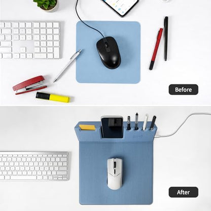 Mouse Pad with Phone Holder & Pen Holders, Wireless Charging Desk Mat, Mousepad Home Office Desk Pad with Ultra-Smooth Surface, Non-Slip Base, Waterproof Keyboard Pad, Classic Blue Desk Mat - color: Blue