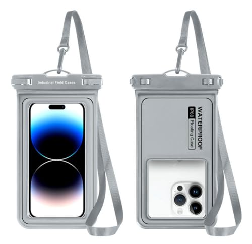 Industrial Field Cases Waterproof Phone Pouch, All Gray/Grey Pouch Cell Phone Floating Pouch with Carrying Strap (Single 6.8) - size: Single 6.8