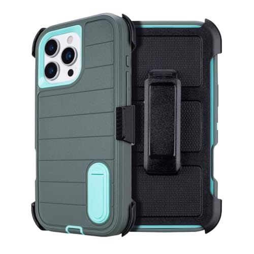 for iPhone 16 Pro Phone Case with Belt Clip 3 Layers of Sturdy | Holster Military Grade Shockproof ProProtective Cases Heavy Duty Phone Cases iPhone 16 Pro Case 6.3 Inch (Dark Green) - color: Dark Green