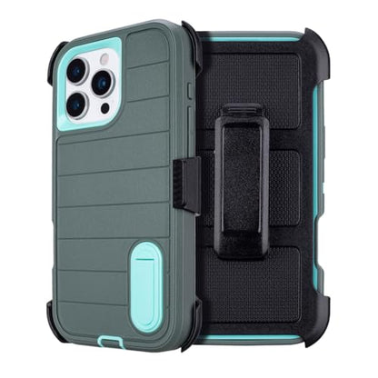 for iPhone 16 Pro Phone Case with Belt Clip 3 Layers of Sturdy | Holster Military Grade Shockproof ProProtective Cases Heavy Duty Phone Cases iPhone 16 Pro Case 6.3 Inch (Dark Green) - color: Dark Green