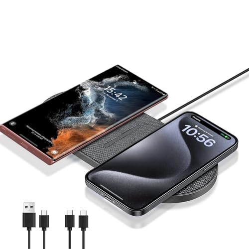 40W Wireless Charging Pad, Dual 20W Fast Wireless Charging Mat for iPhone 16 15 14 13 12 11/Pro/Pro Max/SE/X/XS,Apple Airpods 4/3/Pro,15W Wireless Charger Station for Samsung Galaxy/Note/Bud+ - color: Gray_20W