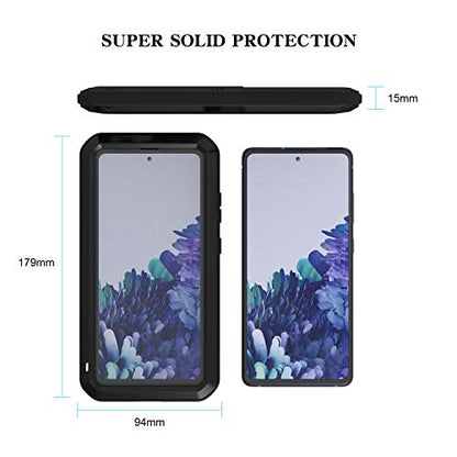 LOVE MEI Military Rugged Case for Samsung Galaxy S20 FE 5G, with Glass Screen Protector, Shockproof Dustproof Scratch Proof Hybrid Alloy and Silicone Gel Heavy Duty Full Body Cover Black - color: Black