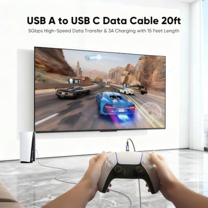 USB C Cable 20ft Extra Long, USB3.0 5Gbps Data Transfer & 3A Charging - size: 20 Feet