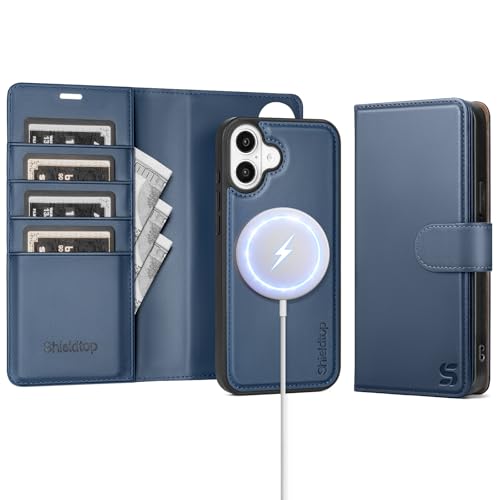 Shieldtop Compatible with MagSafe iPhone 17 Wallet Case,Blue | 2 in 1 Detachable Magnetic,Credit Card Holder Slots,RFID Blocking,PU Leather,Kickstand,Flip Folio Phone Cover for Men & Women - color: Blue, size: iPhone 17 - 6.3"