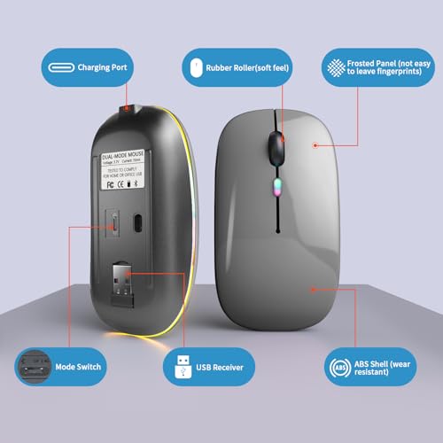 Afaartcci Rechargeable Wireless Mouse, Silent Bluetooth Mouse (Grey) - color: Grey