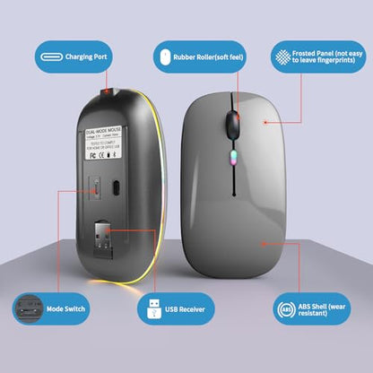 Afaartcci Rechargeable Wireless Mouse, Silent Bluetooth Mouse (Grey) - color: Grey