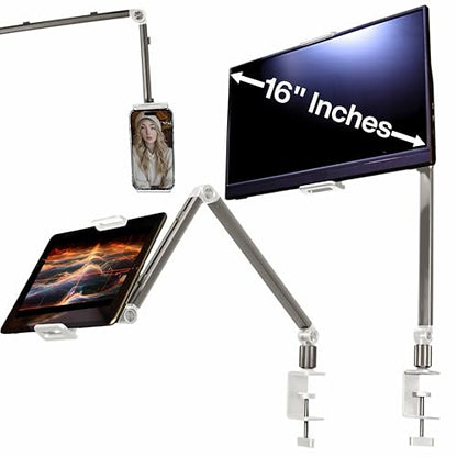 Stand for 16 Inch Portable Monitor - Heavy Duty Aluminum Mount with Infinite Angle Adjustment, Built-in Cable Management - Fits iPad Pro 12.9, Tablets, iPhone (Holds 4.7"-16" Devices) - color: White