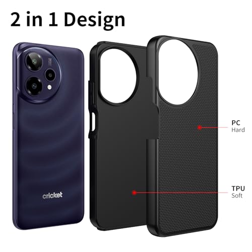 for Cricket Icon Plus 2026 (Plus Version Only) /AT&T Verge 2 Case with Tempered Glass Screen Protector,Dual Layer Heavy Duty Shockproof Protection (Black) - color: Black