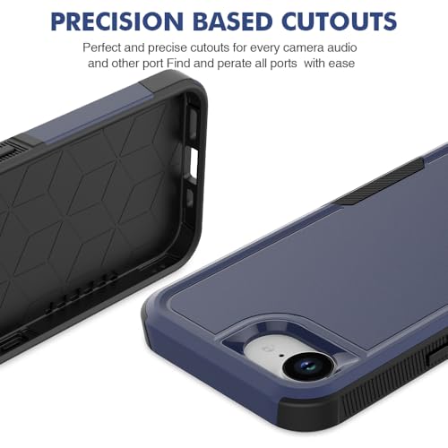 for iPhone 16E / iPhone 17E Case: Dual Layer Protective Heavy Duty Cell Phone Cover Shockproof Rugged with HD Screen Protector - Military Protection Bumper Tough - for iPhone 16E / 17E, Navy Blue - color: Navy Blue (PC) + Black (TPU)