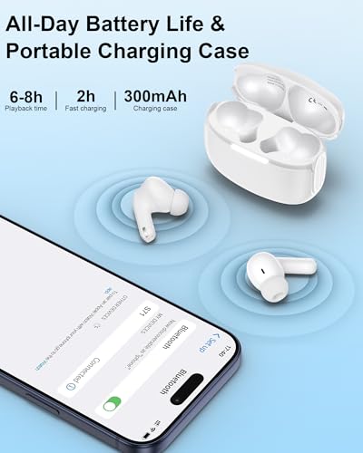Samsung Wireless Earbuds, Bluetooth Headphones 5.4 for Samsung S26 S25 Ultra S24 FE S23 S22, Noise Control Bluetooth Ear Buds with Mic, HiFi Stereo IPX7 Waterproof Earphones for iPhone 17e Air 16 15 - color: Pure White