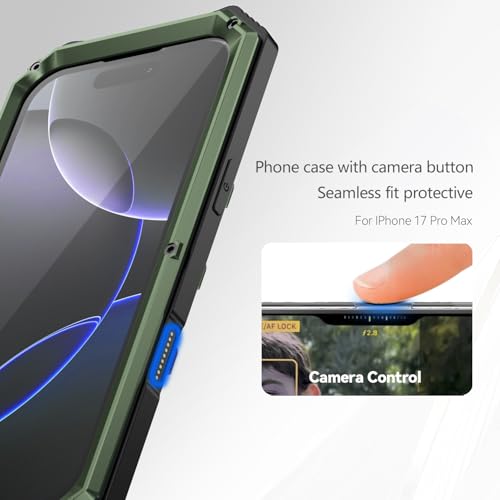 Simicoo Military Metal Heavy Duty Case Compatible with iPhone 17 Pro Max, Drop Protection Rugged Defender Metal Bumper Screws Case with Stand Gorilla Glass Camera Cover Full Body Dustproof Green - color: Green, size: iPhone 17 Pro Max