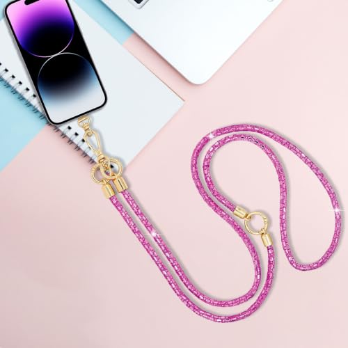Phone Lanyard Crystal Phone Strap Crossbody, Plum - color: Plum