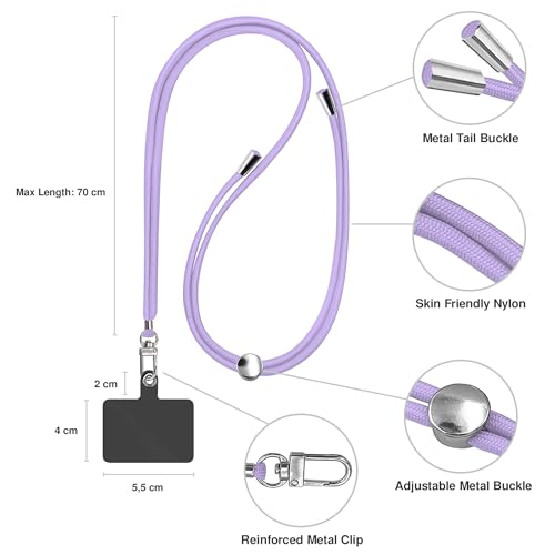 TBOC Cell Phone Lanyard [Lilac] - Comfortable Universal Smartphone Lanyard - Easy to Use Neck Phone Holder [Black Patch] - Adjustable Length Phone Strap Crossbody - Fits All Mobile Phones - color: Lilac