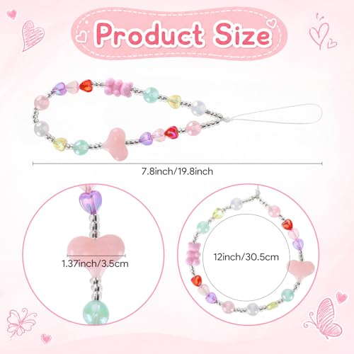 Pink Beaded Phone Wrist Straps, Y2K Phone Case Charms Camera Charm Strap, Lanyard Keychain Wristlet Aesthetic Cellphone Charm - style: Pastel Dream Pearl Garden