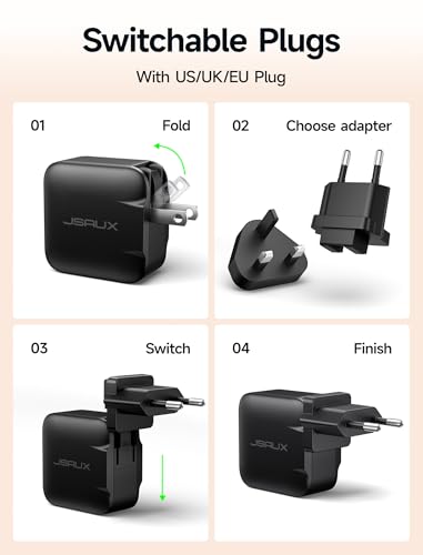 JSAUX 65W GaN USB C Charger for Switch 2, EU/UK Plug, 6.6FT Cable, Black - color: Black
