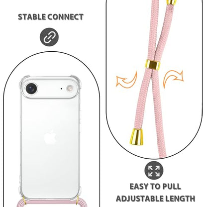 Crossbody Case for iPhone 17 Air Adjustable Lanyard Strap for Women Soft TPU Bumper Case Cover Transparent Slim Shockproof Protective Phone Case for iPhone 17 Air - Rose Gold - size: for iPhone 17 Air
