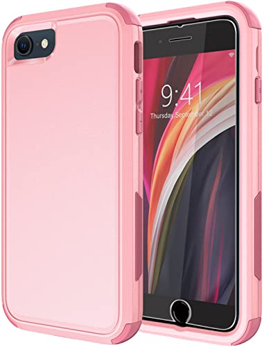 Diverbox Designed for iPhone SE case with Screen Protector Heavy Duty Shockproof Shock-Resistant Cases for Apple iPhone se Phone 2022/2020 Release (Pink) - color: Pink