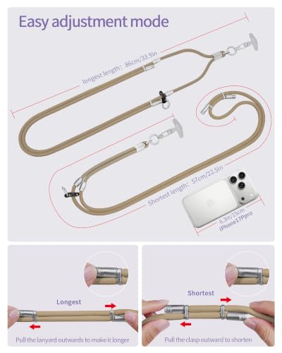 3 in 1 Luxury Phone Lanyard, Adjustable Crossbody Neck Strap & Short Wrist Strap, Anti-Lost Anti-Theft Detachable Phone Chain, Versatile Shoulder Phone Sling for All Cell Phones, (Khaki) - color: Khaki
