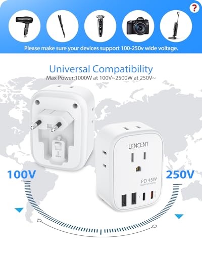LENCENT European Travel Plug Adapter, PD 45W Type C Foldable Power Plug - style: Type C-45W-Most of Europe