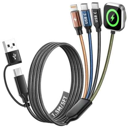 Cruise Essentials 2026, 4 in 2 Multi Charging Cable for Apple Watch Charger - color: Black&Blue&Coffee, size: AC to 2C+L+iWatch