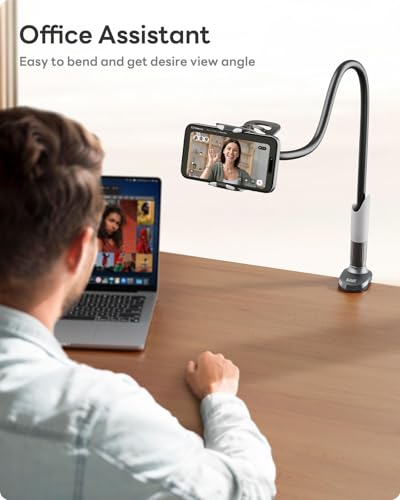 SAIJI Gooseneck Bed Phone Holder, Flexible Long Arm Phone Mount for Desk, Clip Bracket Clamp Stand, iPhone Stand, Mobile Cell Phone Stand Document Camera Nintendo Switch (Black) - color: Black, size: 33.5 in