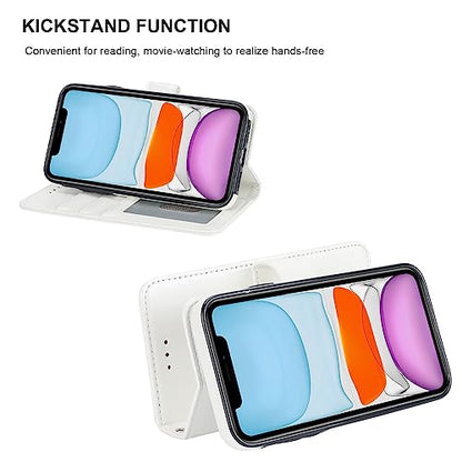 Bocasal Detachable Wallet Case Card Holder for iPhone 11, White | Kickstand Card Slots Holder PU Leather Magnetic Shockproof Wrist Strap Removable Flip Protective Cover 6.1 inch - color: White