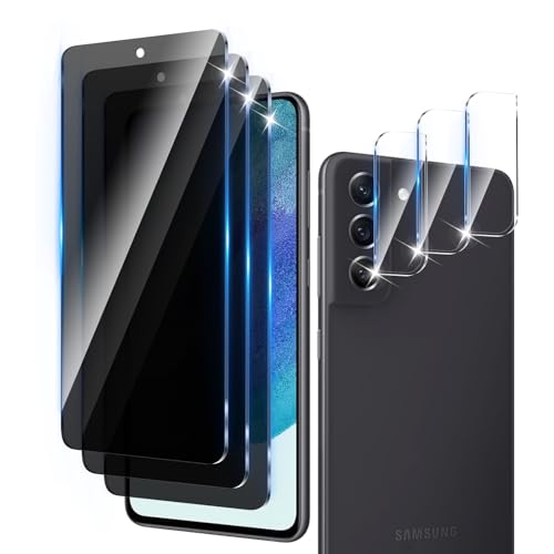 3+3 Pack Privacy Screen Protector Designed for Samsung Galaxy S21 FE With 3 Pack Camera Lens Protector,Full Coverage Anti-Spy Tempered Glass Film,9H Hardness,Bubble Free,Easy to Install - color: Galaxy S21 FE FK33