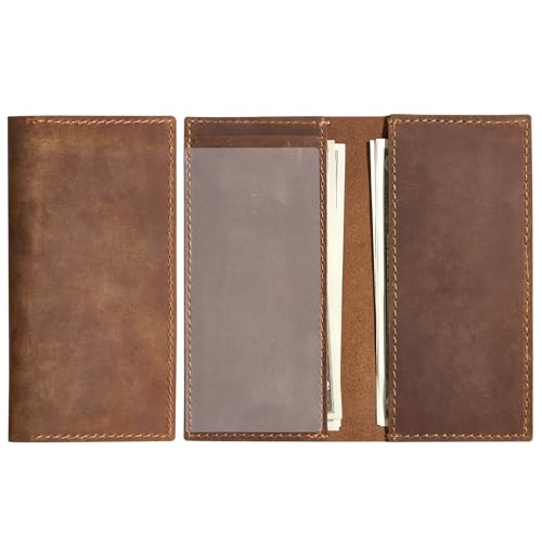 CoBak Genuine Leather Checkbook Cover for Women & Men, with RFID Blocking | Classic Design Check Book Holder for Personal and Business - color: *Genuine Leather Brown