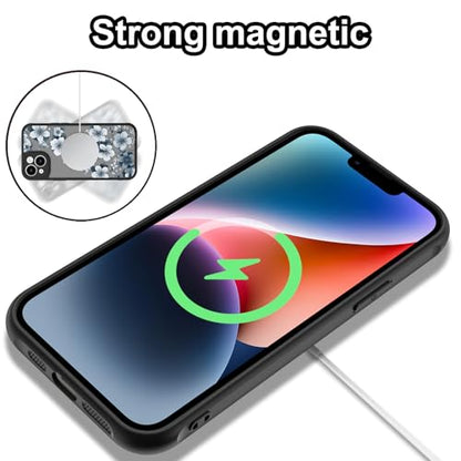 Magnetic for iPhone 14 Plus Case Plus,White Flower | [Compatible with MagSafe] Cute Fashion Translucent Matte Hard Back Shockproof Anti-Scratch Phone Case,Ink Flower - color: Ink Flower, size: iPhone 14 Plus