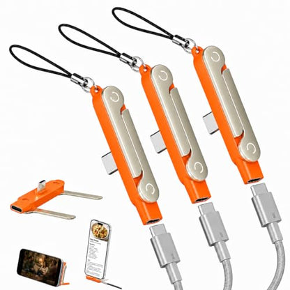 240W USB C to USB C Invisible Charging Cable with Foldable Stand - color: Orange,3Pcs