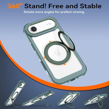 Magnetic for iPhone Air Case, Compatible with MagSafe, Full Body Rugged Case with Built-in Screen Protector & Kickstand & Belt-Clip (Green) - color: Green