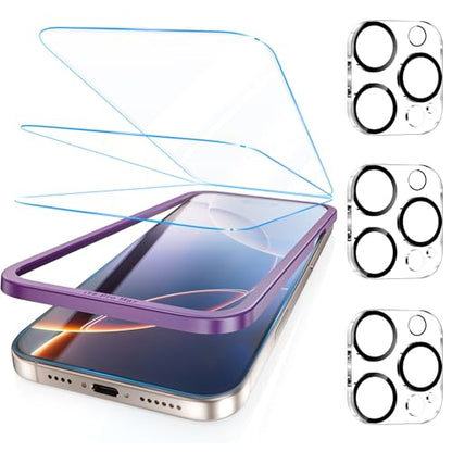 Fotbor [3+3 Pack for iPhone 16 Pro Screen Protector, Anti-Blue Light, [Eye Protection] 9H+ Tempered Glass with Camera Lens Protector - size: iPhone 16 Pro - 6.3 inch