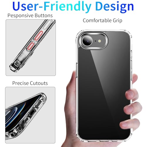DEERLAMN Clear Case for iPhone 17E/iPhone 16E 6.1-Inch, Military Grade Drop Protection Anti-Scratch Transparent Ultra Slim Non-Yellowing Shockproof Protective Phone Cover - size: iPhone 16E 6.1-Inch