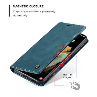 Kowauri Flip Case for Galaxy S21 Ultra - Leather Wallet With Card Slot and Magnetic Closure for Samsung Galaxy S21 Ultra 5G (Teal) - color: Teal