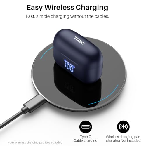 TOZO T20 Wireless Earbuds 97H Playtime, Wireless Charging LED Display Case - color: Blue