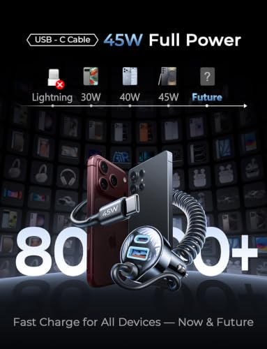 LISEN 90W for iPhone 18 17 16 Pro Max Car Charger USB C Fast Charge - color: Black - 60 inch