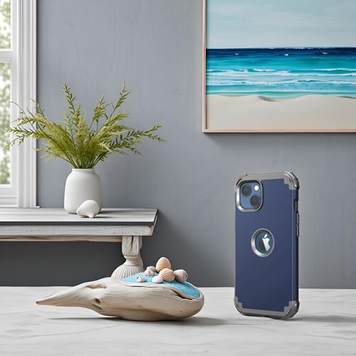 IDweel for iPhone 15 Case with Screen Protector,Luxury 3 in 1 Shockproof Slim Fit Hybrid Heavy Duty Protection Glitter Hard PC Cover Soft Silicone Bumper Full Body Case,Dark Blue/Grey - color: Dark Blue/Grey