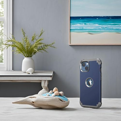 IDweel for iPhone 15 Case with Screen Protector,Luxury 3 in 1 Shockproof Slim Fit Hybrid Heavy Duty Protection Glitter Hard PC Cover Soft Silicone Bumper Full Body Case,Dark Blue/Grey - color: Dark Blue/Grey