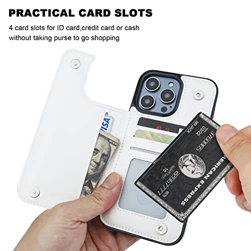ONETOP for iPhone 14 Pro Max Wallet Case with Credit Card Holder,White | Kickstand,ID/Cash Holder,Case Wallet with Card Slots,Double Magnetic Clasp,Durable PU Leather Shockproof Cover for Women Men - color: White