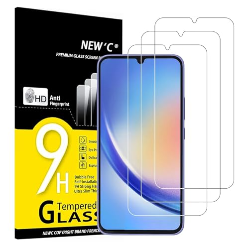 NEW'C 3 Pack Designed for Samsung Galaxy A34 5G, Screen Protector Tempered Glass, 9H Hardness, HD Screen Protector, 0.33 mm Ultra Clear, Ultra Resistant - size: A34 5G 6.6 inches