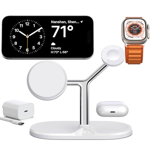 3 in 1 Wireless Charging Station for Apple Devices with MagSafe - color: White, size: Included adapter