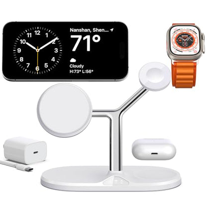 3 in 1 Wireless Charging Station for Apple Devices with MagSafe - color: White, size: Included adapter