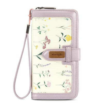 X Wrangler Women's Wallets Bifold Wristlet Wallets for Women Large Capacity Credit Card Wallet with ID Window - color: Floral-purple