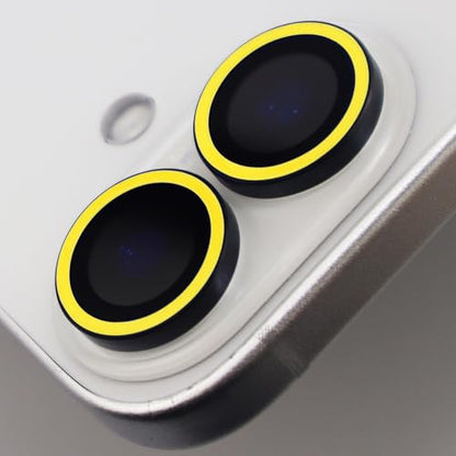 Luminous Camera Lens Protector for iPhone 16/16 Plus Individual Metal Ring Tempered Glass Glow in The Dark Lens Cover (2PCS) (Yellow, for iPhone 16/16 Plus) - color: Yellow