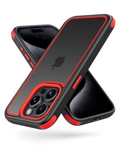 Mobnano Compatible with iPhone 15 Pro Max Case, with Multicolor Protective Shockproof Bumpers, Crystal Clear Back Not Yellowing Anti-Scratch Hard PC Back & Soft Silicone TPU Frame Cover - Black/Red - color: Black/Red, size: iPhone 15 Pro Max