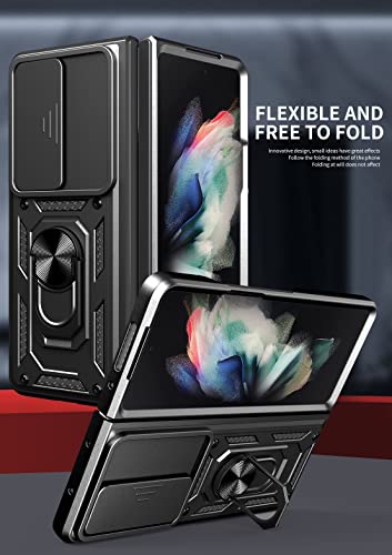 RKINC Case for Samsung Galaxy Z Fold 4 Case with Slide Camera Cover & Rotated Ring Kickstand Military Grade Shockproof with Magnetic Car Mount Holder Cover, Black - color: Black, size: Samsung Z Fold 4