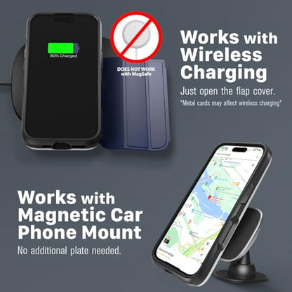 VENA vCommute for iPhone 16 Wallet Case, Blue | Military-Grade Drop Protection, Premium Leather Magnetic Flap Cover, Hidden Card Holder, RFID Blocking, Multi-Angle Kickstand - color: Classic - Blue, size: iPhone 16